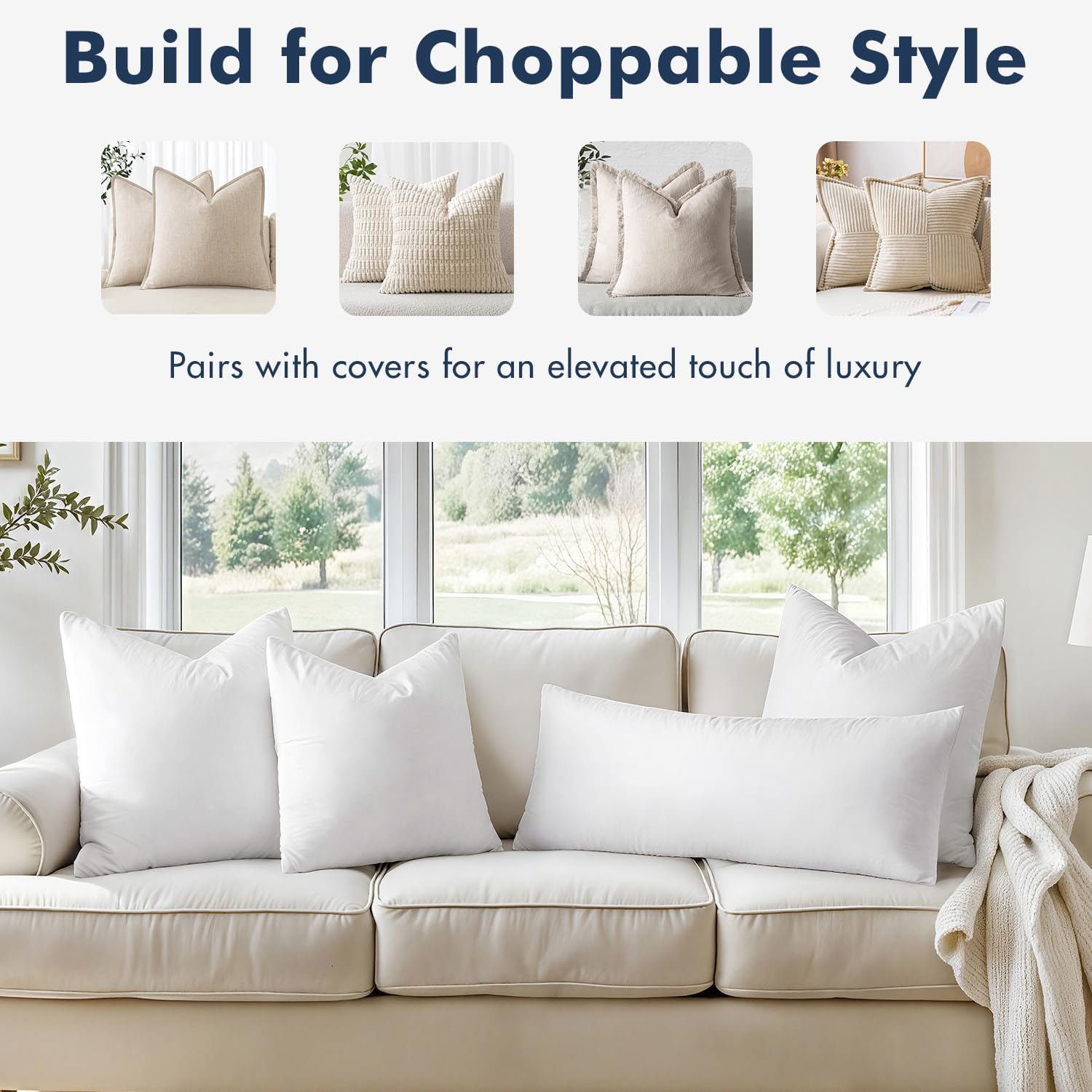 MIULEE 26x26 Euro Pillow Inserts,Set of 2 Down Feather Throw Pillows for Couch Sofa Bed, Decorative Fluffy Throw Pillow Inserts Cotton Fabric,White