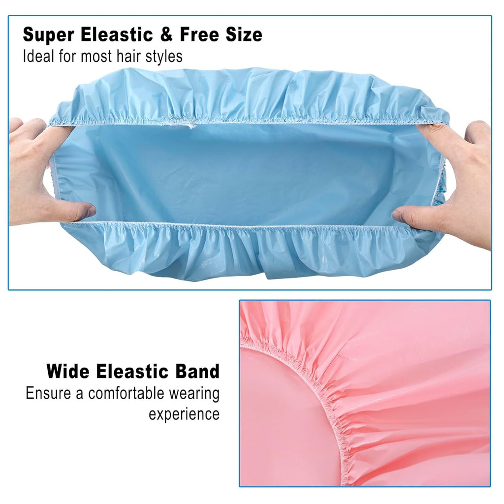 6 PCS Shower Caps for Women, Double Side Waterproof Shower Cap, Reusable Elastic Bath Caps for Shower, EVA Bathing Shower Caps, Bath Hair Caps - Candy Color