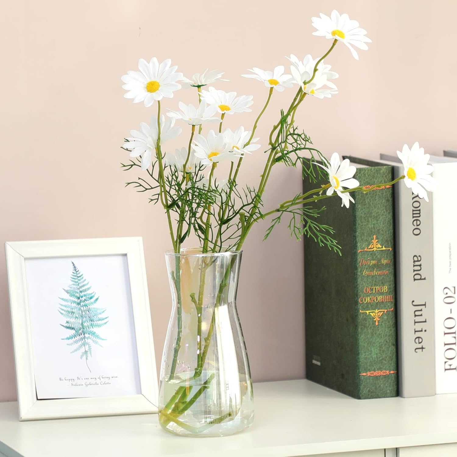 8 inch Iridescent Glass Flower Vases for Centerpiece Table Home Indoor Desk Decor,Ins Modern Boho Style Vase for Wedding Housewarming Gift