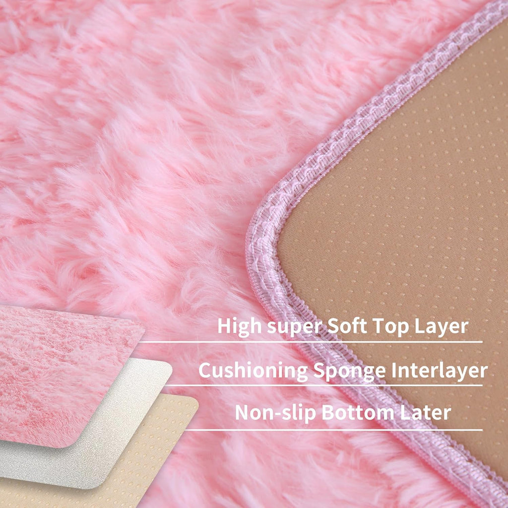Pink Fluffy 4x6 Area Rugs for Bedroom Girls, Soft Washable Fuzzy Furry Shag Rug for Kids Room, Nursery, Dorm Decor, Cute Plush Carpet for Baby Toddler