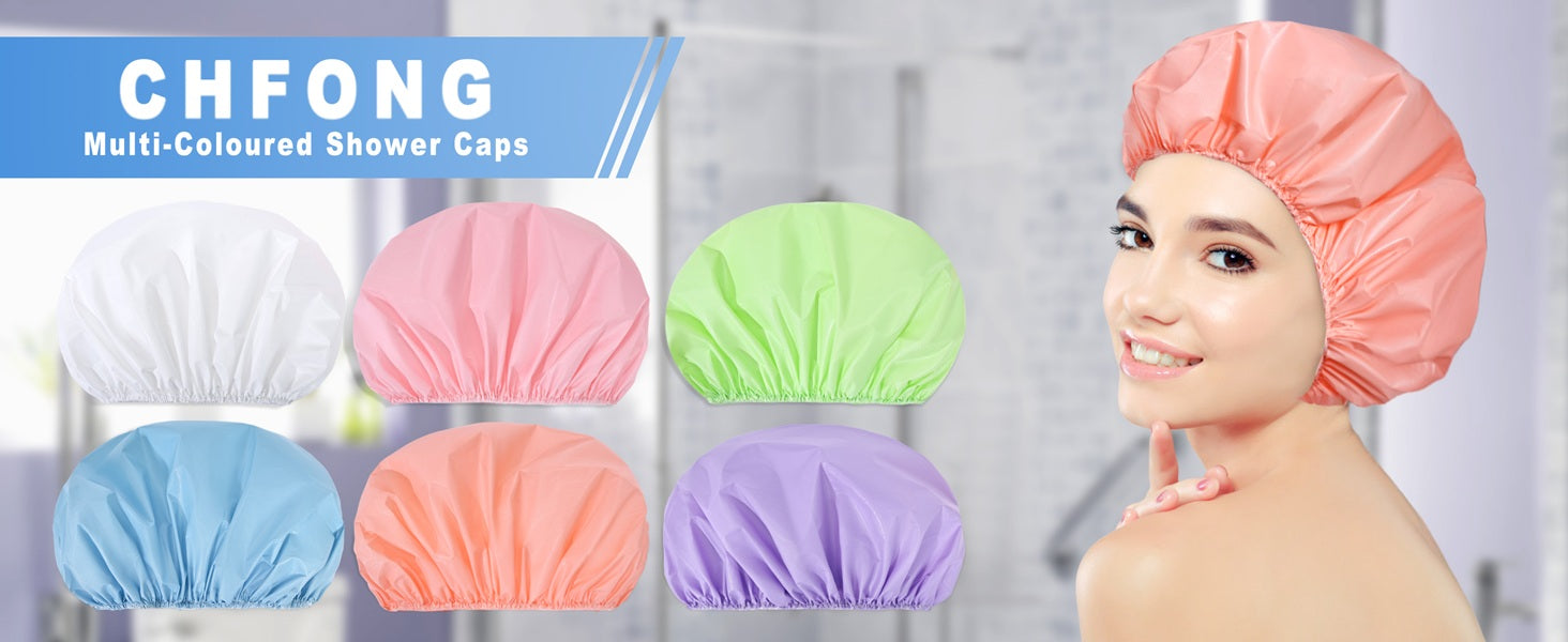 Shower Caps for Women, 4 PCS Elastic and Reusable Bath Caps, Double Waterproof Layers Shower Cap, Bathing Shower Caps, Environmental Protection Hair Bath Hat - Solid Color