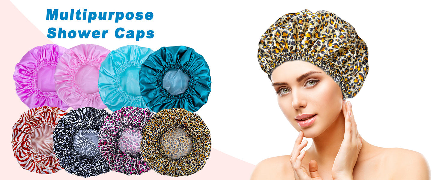 Super Jumbo Shower Cap 2 PCS Waterproof Shower Caps for Women, Extra Large Shower Cap, Reusable Super Large Bath Caps Hair Cap for Long Thick Curly Hair, Locs, Twist Braids - Black + White