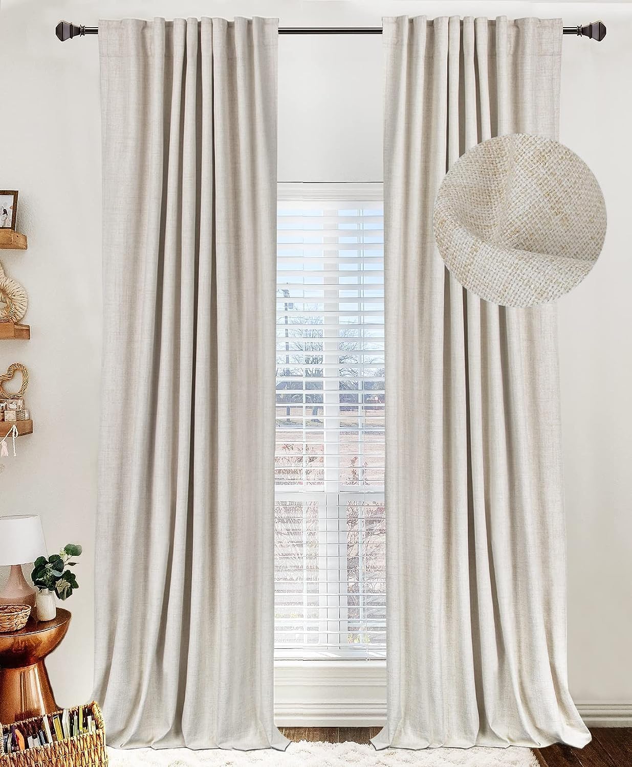 100% Blackout Shield Blackout Curtains for Bedroom 84 Inches Long, Back Tab/Rod Pocket Living Room Drapes, Thermal Insulated Blackout Curtains 2 Panels Set, 50" W x 84" L, Cream