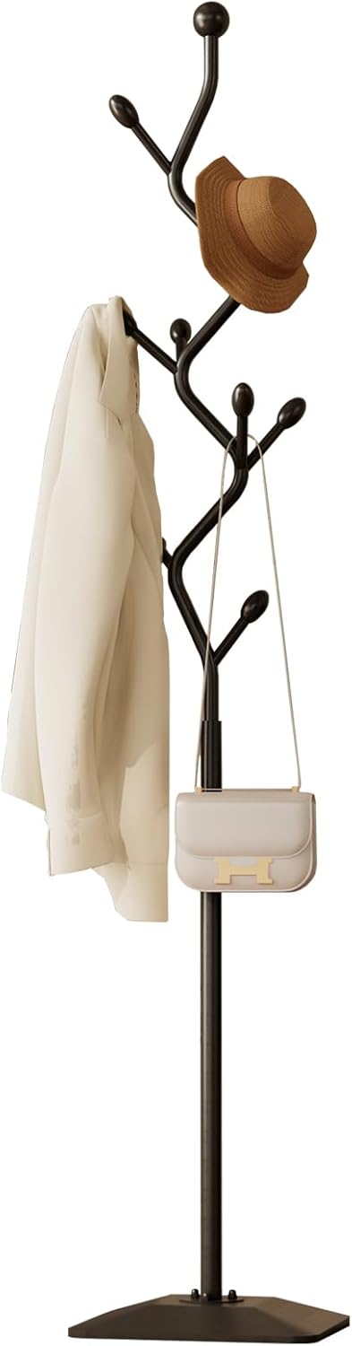 Tree-shaped coat rack stand,Metal coat tree with 8 Hooks and sturdy cast iron base,Heavy Duty coat rack freestanding coat hanger stand for Clothes Hats Scarfs Purses (black)